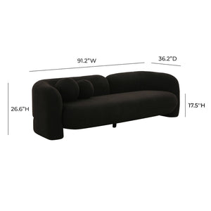 TOV Furniture Amelie 91" Plush Faux Fur Sofa with Asymmetrical Back and Throw Pillows for Modern Living Spaces Black TOV-L68582