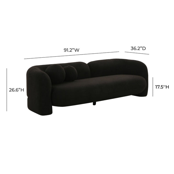 TOV Furniture Amelie 91" Plush Faux Fur Sofa with Asymmetrical Back and Throw Pillows for Modern Living Spaces Black TOV-L68582