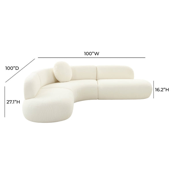 TOV Furniture Broohah Contemporary 3-Piece L-Shaped Sectional Sofa with Curved Design for Modern Interiors Cream TOV-L68655-SEC