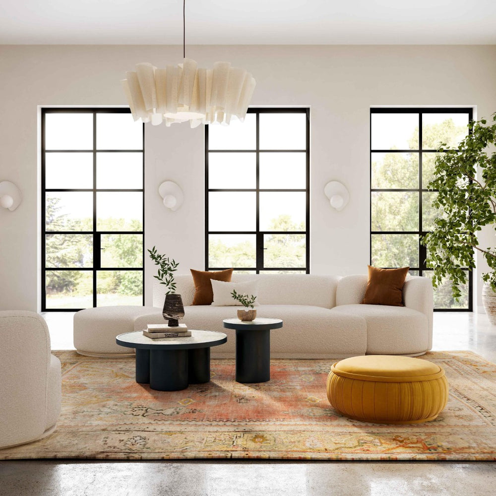 TOV Furniture Fickle 144" Cream Boucle Modular Sofa Set with Swivel Chair & Ottoman for Stylish Living Spaces TOV-L6866-C-SO2