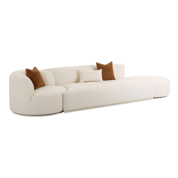 TOV Furniture Fickle 144" Cream Boucle Modular Sofa Set with Swivel Chair & Ottoman for Stylish Living Spaces TOV-L6866-C-SO2