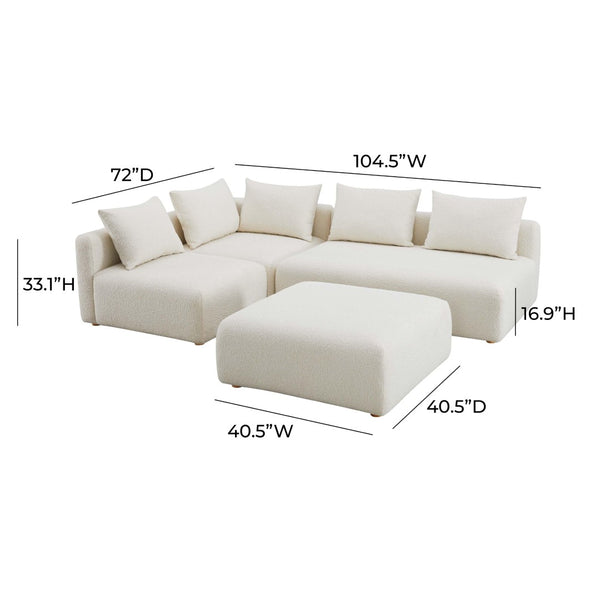 TOV Furniture Hangover 4-Piece Cream Boucle Modular Chaise Sectional - Stylish, Customizable Comfort for Your Home TOV-L68787-SEC1