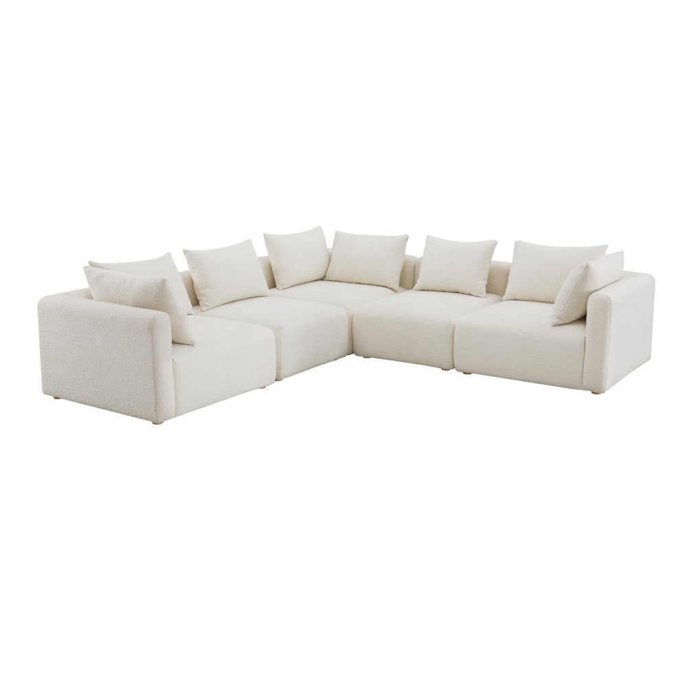 TOV Furniture Hangover 5-Piece Cream Boucle Modular L-Sectional – Versatile Seating for Modern Living Spaces TOV-L68787-SEC2