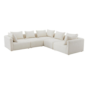 TOV Furniture Hangover 5-Piece Cream Boucle Modular L-Sectional – Versatile Seating for Modern Living Spaces TOV-L68787-SEC2