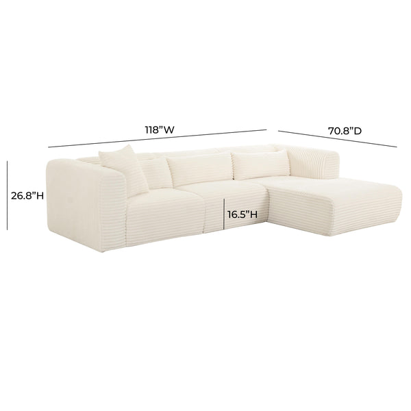 Tarra Fluffy Oversized Cream Corduroy Modular RAF Sectional TOV-L68878-L68882 TOV Furniture