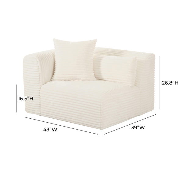 Tarra Fluffy Oversized Cream Corduroy Modular LAF Corner Chair TOV-L68882 TOV Furniture