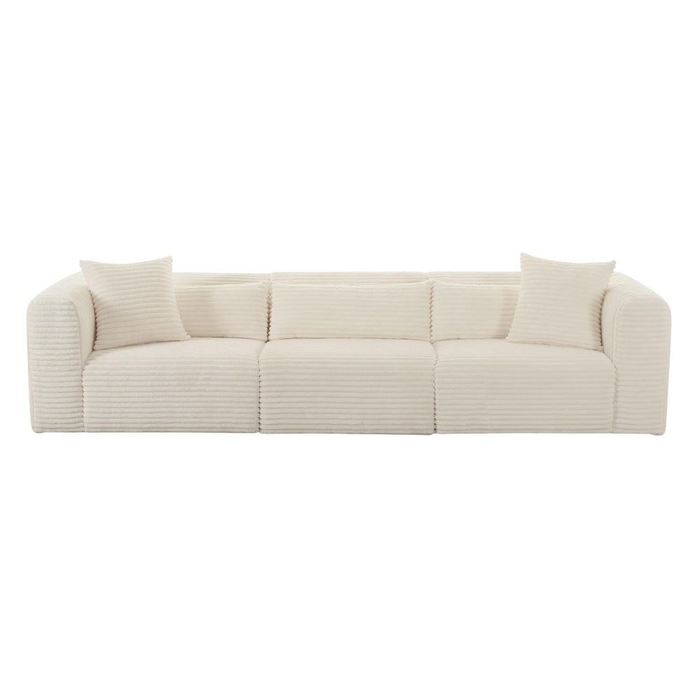 TOV Furniture Tarra 118" Fluffy Oversized Modular Corduroy Sofa - Luxurious Comfort with Easy-Care Versatility Cream TOV-L68887