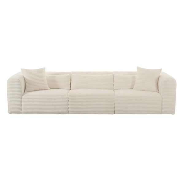 TOV Furniture Tarra 118" Fluffy Oversized Modular Corduroy Sofa - Luxurious Comfort with Easy-Care Versatility Cream TOV-L68887