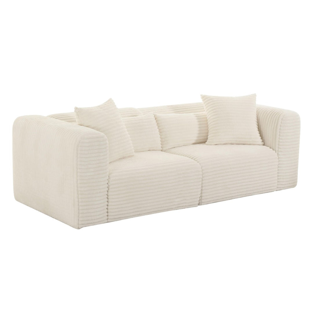 TOV Furniture Tarra 86" Cozy Oversized Corduroy Modular Loveseat for Stylish Comfort and Versatile Living Spaces Cream TOV-L68888