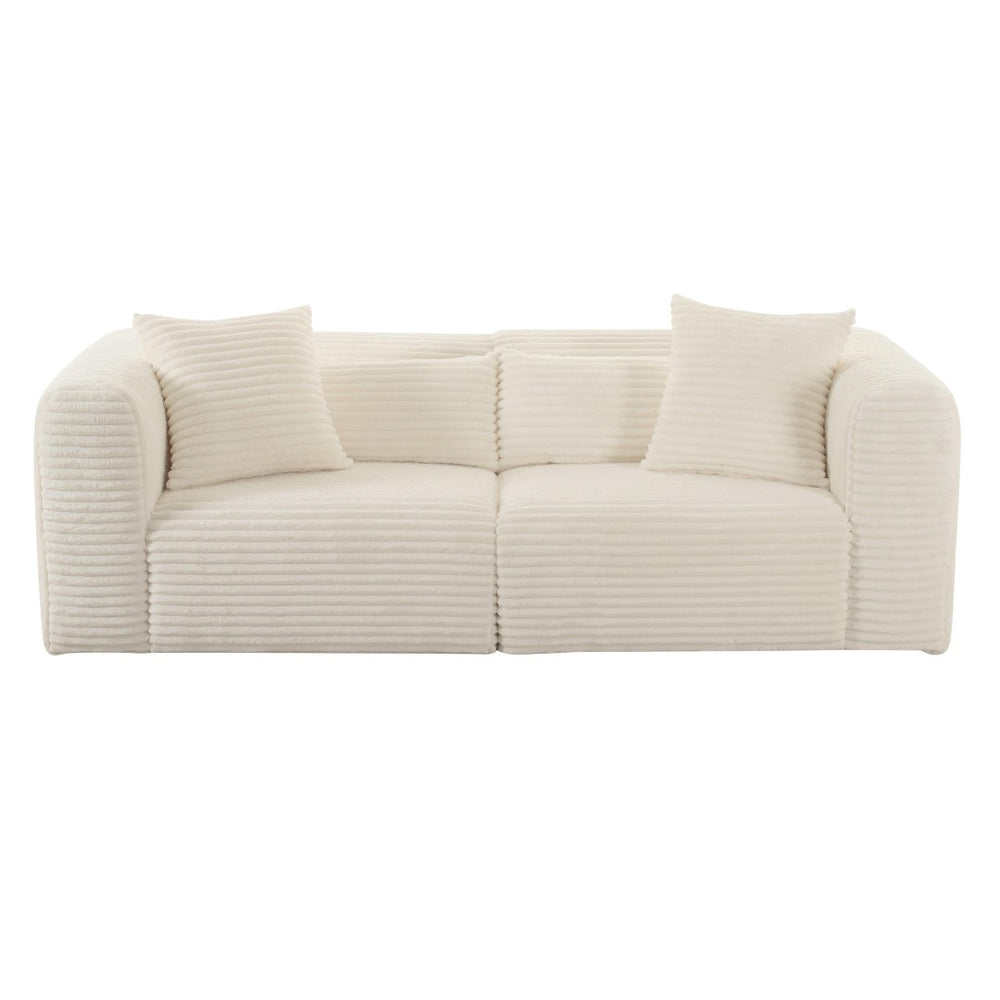 TOV Furniture Tarra 86" Cozy Oversized Corduroy Modular Loveseat for Stylish Comfort and Versatile Living Spaces Cream TOV-L68888