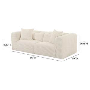 TOV Furniture Tarra 86" Cozy Oversized Corduroy Modular Loveseat for Stylish Comfort and Versatile Living Spaces Cream TOV-L68888