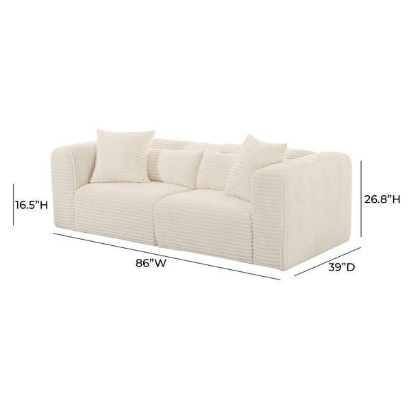 TOV Furniture Tarra 86" Cozy Oversized Corduroy Modular Loveseat for Stylish Comfort and Versatile Living Spaces Cream TOV-L68888