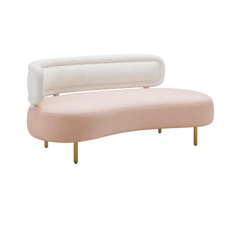 TOV Furniture Tischa 70" Upholstered Sofa - Chic Modern Design with Curved Profile & Luxe Brass Legs for Elegance Blush/Cream TOV-L68940