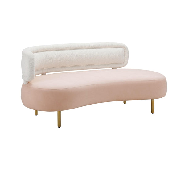 TOV Furniture Tischa 70" Upholstered Sofa - Chic Modern Design with Curved Profile & Luxe Brass Legs for Elegance Blush/Cream TOV-L68940