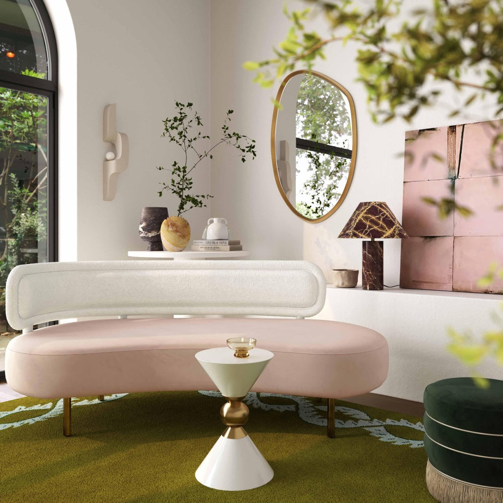 TOV Furniture Tischa 70" Upholstered Sofa - Chic Modern Design with Curved Profile & Luxe Brass Legs for Elegance Blush/Cream TOV-L68940