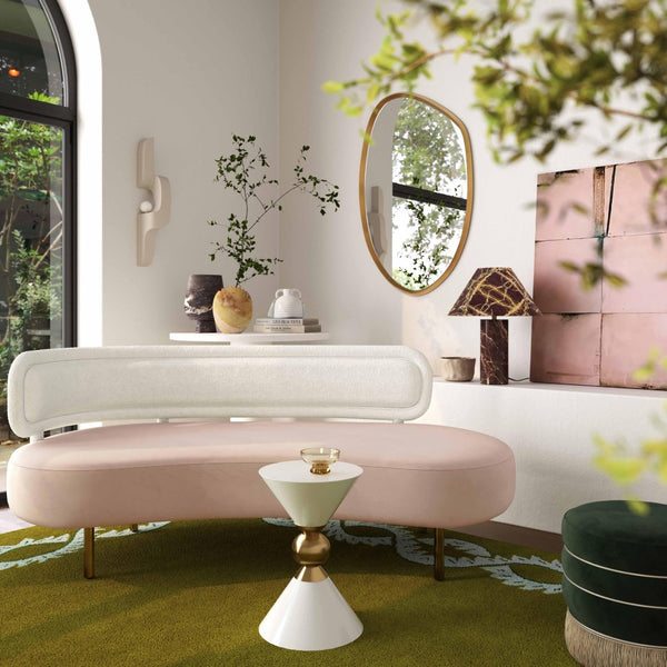 TOV Furniture Tischa 70" Upholstered Sofa - Chic Modern Design with Curved Profile & Luxe Brass Legs for Elegance Blush/Cream TOV-L68940