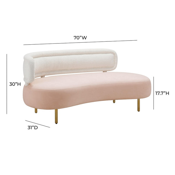 TOV Furniture Tischa 70" Upholstered Sofa - Chic Modern Design with Curved Profile & Luxe Brass Legs for Elegance Blush/Cream TOV-L68940