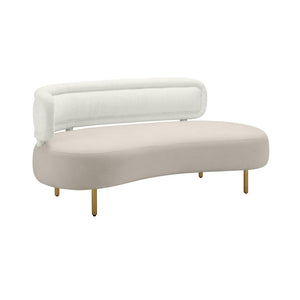TOV Furniture Tischa 70" Upholstered Sofa - Chic Modern Design with Curved Profile & Luxe Brass Legs for Elegance Cream/Grey TOV-L68941