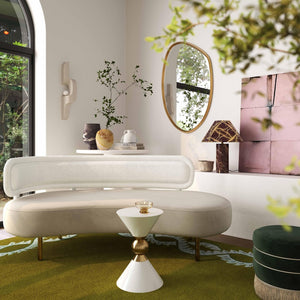 TOV Furniture Tischa 70" Upholstered Sofa - Chic Modern Design with Curved Profile & Luxe Brass Legs for Elegance Cream/Grey TOV-L68941