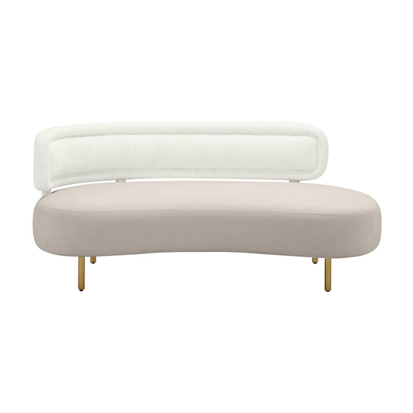 TOV Furniture Tischa 70" Upholstered Sofa - Chic Modern Design with Curved Profile & Luxe Brass Legs for Elegance Cream/Grey TOV-L68941