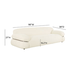 TOV Furniture Leyla 98" Cream Boucle Sofa - Mid-Century Modern Elegance with Chrome Accent, Soft & Durable Comfort TOV-L68964