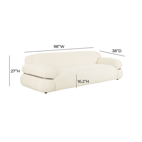TOV Furniture Leyla 98" Cream Boucle Sofa - Mid-Century Modern Elegance with Chrome Accent, Soft & Durable Comfort TOV-L68964