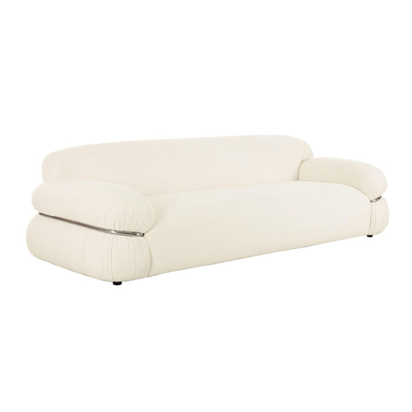 TOV Furniture Leyla 98" Cream Boucle Sofa - Mid-Century Modern Elegance with Chrome Accent, Soft & Durable Comfort TOV-L68964