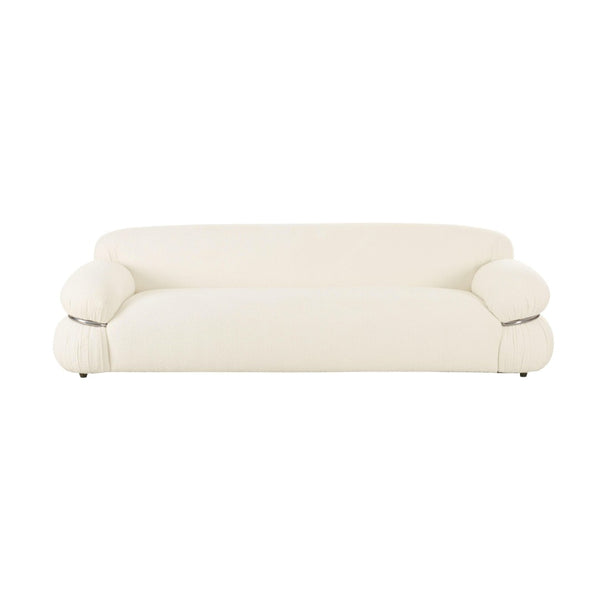 TOV Furniture Leyla 98" Cream Boucle Sofa - Mid-Century Modern Elegance with Chrome Accent, Soft & Durable Comfort TOV-L68964