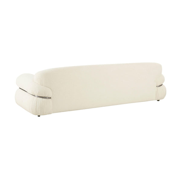TOV Furniture Leyla 98" Cream Boucle Sofa - Mid-Century Modern Elegance with Chrome Accent, Soft & Durable Comfort TOV-L68964