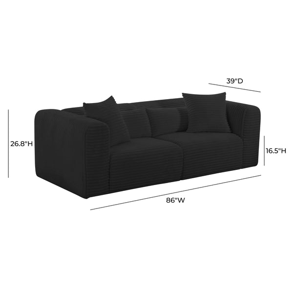 Tarra Fluffy Oversized Black Corduroy Modular Loveseat TOV-L69013 TOV Furniture