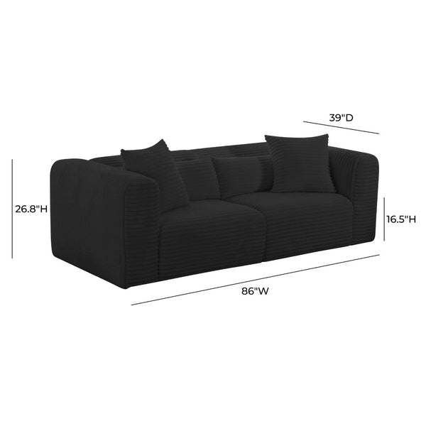 TOV Furniture Tarra 86" Cozy Oversized Corduroy Modular Loveseat for Stylish Comfort and Versatile Living Spaces Black TOV-L69013