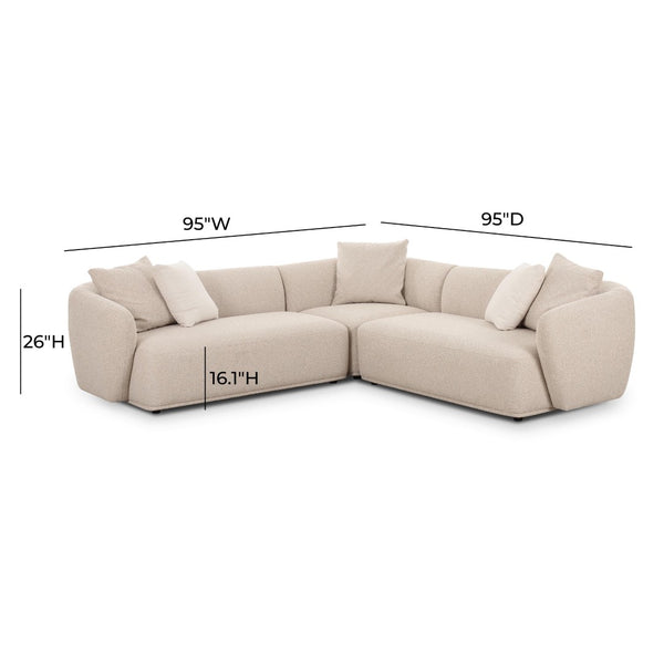 TOV Furniture Sylvie Cream Boucle 3-Piece L-Shaped Sectional Sofa - Stylish, Durable, Modular Seating Solution TOV-L69098-SEC