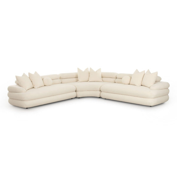 TOV Furniture Lulu Cream Boucle Modular Curved L-Sectional - Stylish 3-Piece Design with Channel-Tufted Comfort TOV-L69117-SEC1
