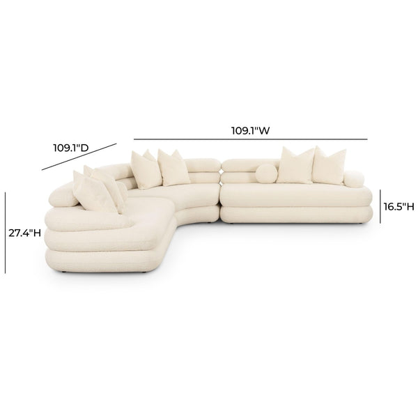 TOV Furniture Lulu Cream Boucle Modular Curved L-Sectional - Stylish 3-Piece Design with Channel-Tufted Comfort TOV-L69117-SEC1