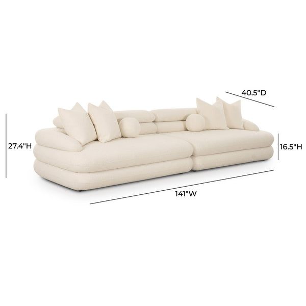 TOV Furniture Lulu 141" Cream Boucle Sofa - Chic Modular Design with Plush Upholstery & Elegant Channeling Details TOV-L69117-SO