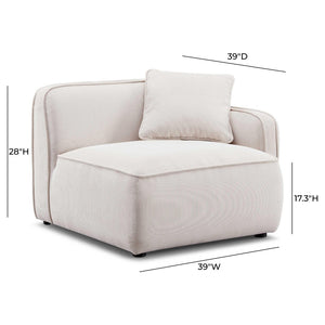 TOV Furniture Travie Performance Corduroy Velvet Corner Chair - Stylish Modular Accent for Comfort & Durability White Sand TOV-L69168