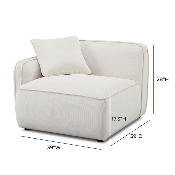 TOV Furniture Travie Corner Chair - Retro-Inspired Performance Velvet Accent for Stylish Modular Living Spaces White Sand TOV-L69169