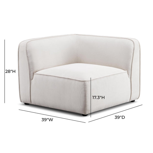 TOV Furniture Travie Performance Corduroy Velvet Corner Chair - Cozy Retro-Modern Accent for Living Spaces White Sand TOV-L69171