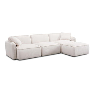 TOV Furniture Travie Modular Sectional - Retro Corduroy Velvet Comfort with Flexible Layouts for Modern Living White Sand TOV-L69173