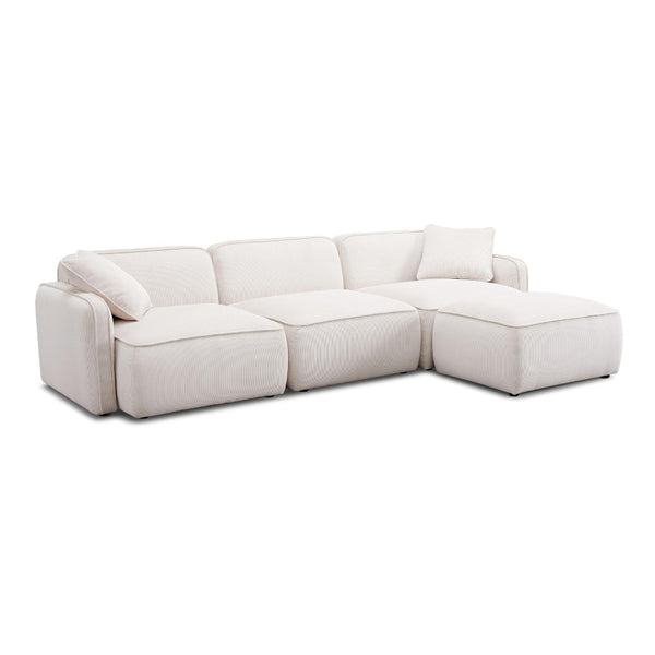 TOV Furniture Travie Modular Sectional - Retro Corduroy Velvet Comfort with Flexible Layouts for Modern Living White Sand TOV-L69173