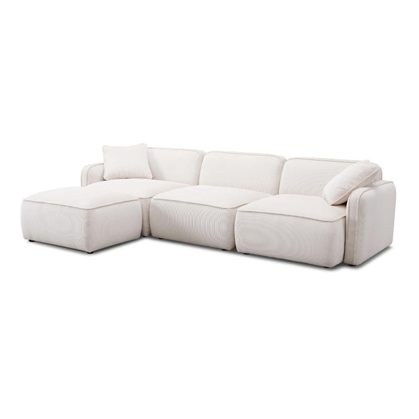 TOV Furniture Travie Modular Sectional - Retro Corduroy Velvet Comfort with Flexible Layouts for Modern Living White Sand TOV-L69173
