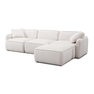 TOV Furniture Travie Modular Sectional - Retro Corduroy Velvet Comfort with Flexible Layouts for Modern Living White Sand TOV-L69173