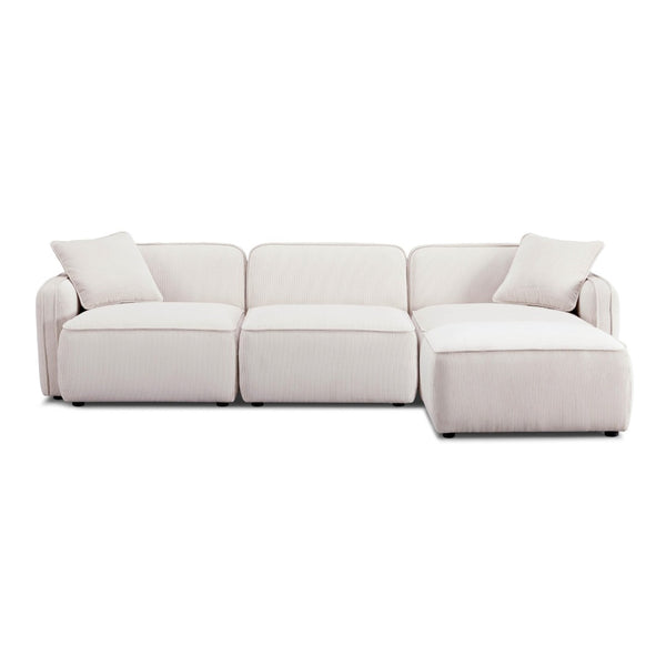 TOV Furniture Travie Modular Sectional - Retro Corduroy Velvet Comfort with Flexible Layouts for Modern Living White Sand TOV-L69173