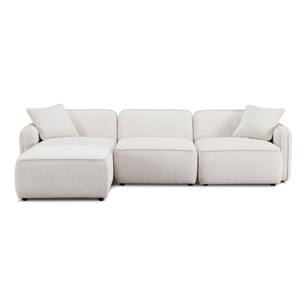 TOV Furniture Travie Modular Sectional - Retro Corduroy Velvet Comfort with Flexible Layouts for Modern Living White Sand TOV-L69173
