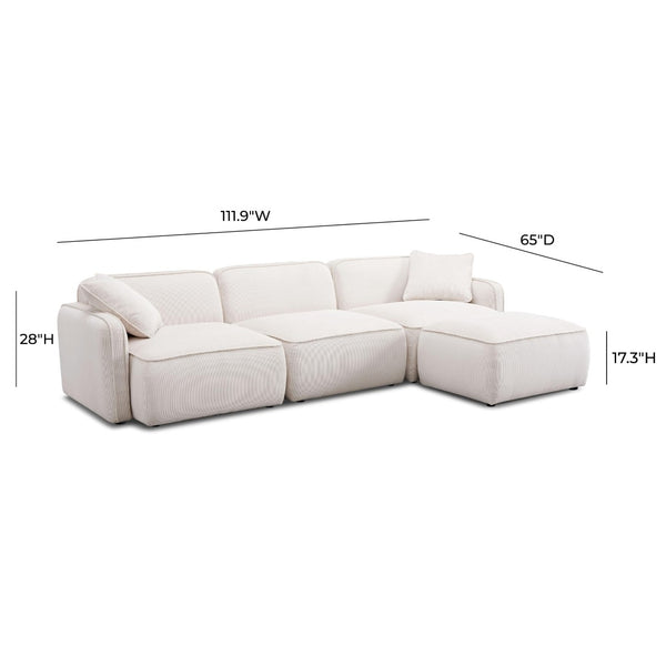 TOV Furniture Travie Modular Sectional - Retro Corduroy Velvet Comfort with Flexible Layouts for Modern Living White Sand TOV-L69173