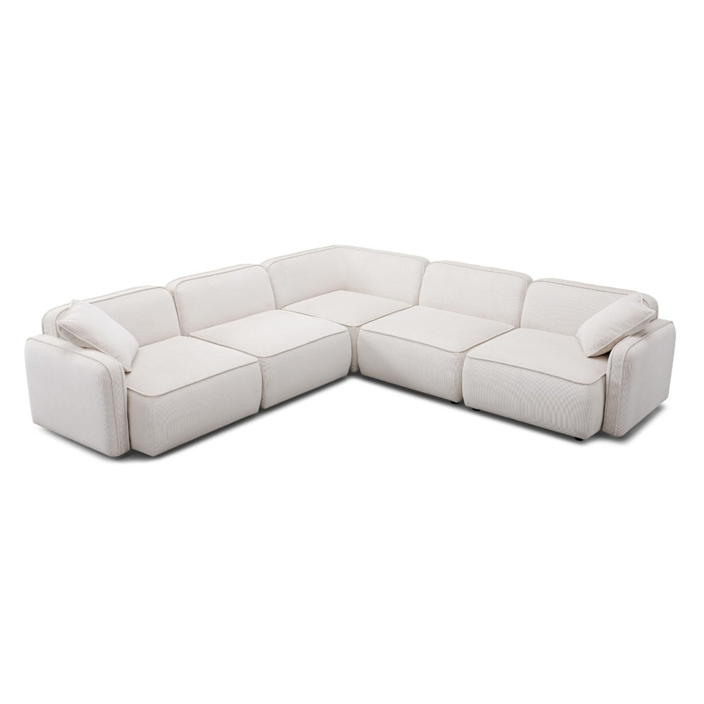 TOV Furniture Travie Modular L-Sectional Sofa: Retro-Inspired, Liquid-Repellent Corduroy for Ultimate Comfort White Sand TOV-L69174