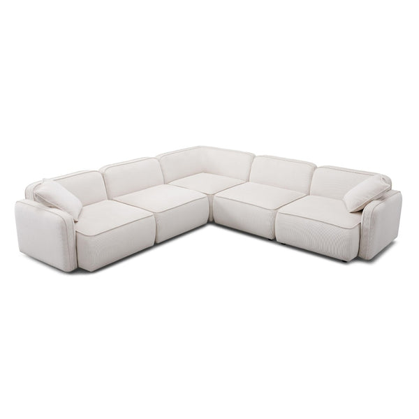 TOV Furniture Travie Modular L-Sectional Sofa: Retro-Inspired, Liquid-Repellent Corduroy for Ultimate Comfort White Sand TOV-L69174