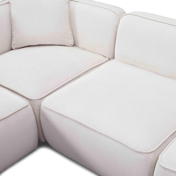 TOV Furniture Travie Modular L-Sectional Sofa: Retro-Inspired, Liquid-Repellent Corduroy for Ultimate Comfort White Sand TOV-L69174