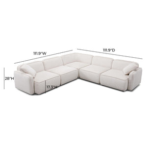 TOV Furniture Travie Modular L-Sectional Sofa: Retro-Inspired, Liquid-Repellent Corduroy for Ultimate Comfort White Sand TOV-L69174