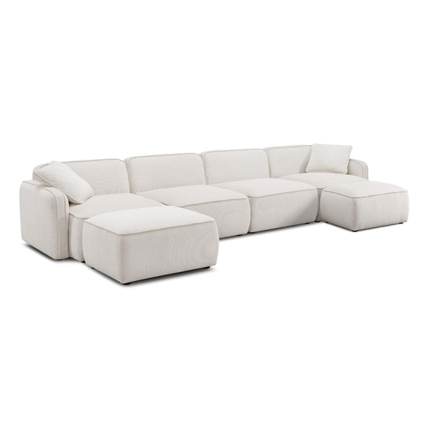 TOV Furniture Travie Modular U-Sectional Sofa with Performance Corduroy Velvet for Stylish, Flexible Comfort White Sand TOV-L69175